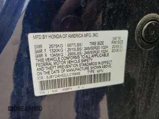 2018 Acura MDX Technology with VIN 5J8YD4H52JL018449, listed as a Copart auction lot 57474865 with 75,829 mi miles and Salvage title. Bid and sale history available at DreamBid. Image 13.