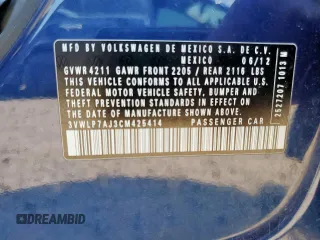 2012 Volkswagen Jetta SEL with VIN 3VWLP7AJ3CM425414, listed as a Copart auction lot 56458145 with 70,090 mi miles and Clean title. Bid and sale history available at DreamBid. Image 12.