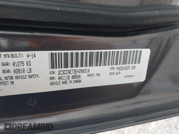 2014 Chrysler 300 with VIN 2C3CCAET3EH280310, listed as a IAAI auction lot 41664105 with 92,316 mi miles. Bid and sale history available at carsss.com. Image 9.