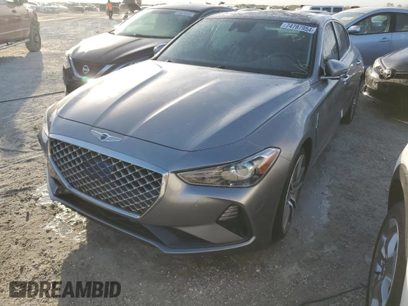 2021 Genesis G70 3.3T with VIN KMTG74LE1MU071782, listed as a Copart auction lot 74787954 with 41,759 mi miles and Non Repairable. Bid and sale history available at carsss.com. Image 1.