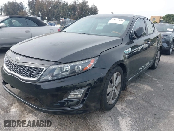 2015 Kia Optima Hybrid EX with VIN KNAGN4ADXF5080070, listed as a IAAI auction lot 41666446 with 119,845 mi miles. Bid and sale history available at carsss.com. Image 2.