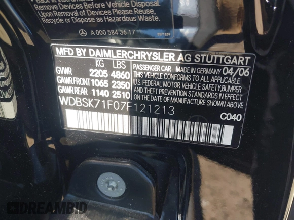 2007 Mercedes-Benz SL 550 с VIN WDBSK71F07F121213, выставлен на аукционе IAAI как лот 42210962 с пробегом 96 088 миль миль и . История ставок и продаж доступна на DreamBid. Изображение 9.