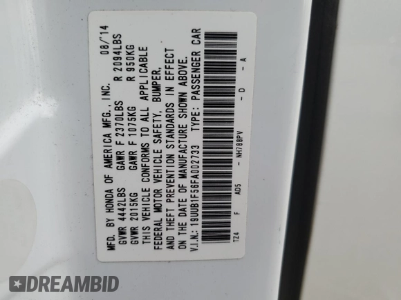2015 Acura TLX Technology z VIN 19UUB1F56FA002733, wystawiony jako Copart lot #84795094 z przebiegiem 217 410 mil mil oraz Nie do naprawy • Non repairable. Historia ofert i sprzedaży dostępna na DreamBid. Obrazek 14.