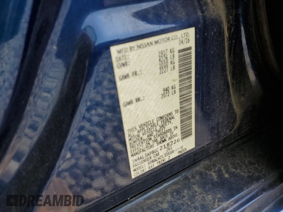 2016 Nissan Altima SV with VIN 1N4AL3AP8GC218226, listed as a Copart auction lot 53471295 with 144,510 mi miles and Salvage Title. Bid and sale history available at DreamBid. Image 12.