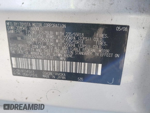2008 Toyota RAV4 Sport z VIN JTMZK32VX86015173, wystawiony jako IAAI lot #41561817 z przebiegiem 157 614 mil mil oraz . Historia ofert i sprzedaży dostępna na DreamBid. Obrazek 9.