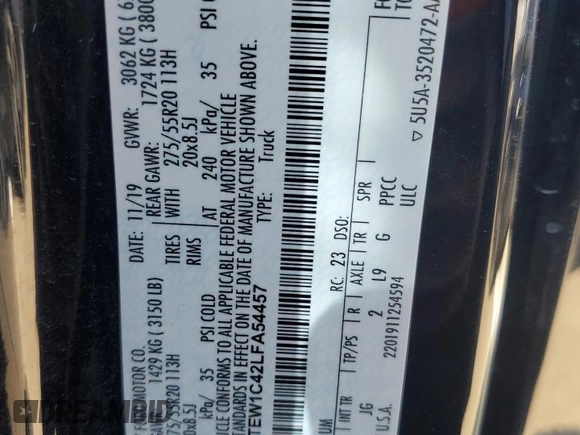 2020 Ford F-150 XL with VIN 1FTEW1C42LFA54457, listed as a Copart auction lot 80918224 with 94,661 mi miles and Salvage Title. Bid and sale history available at carsss.com. Image 14.