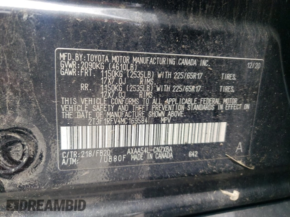 2021 Toyota RAV4 LE z VIN 2T3F1RFV4MC169584, wystawiony jako Copart lot #59655885 z przebiegiem 53 111 mil mil oraz Szkoda całkowita • Salvage title. Historia ofert i sprzedaży dostępna na DreamBid. Obrazek 13.