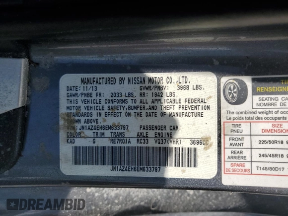 2014 Nissan 370Z with VIN JN1AZ4EH6EM633797, listed as a Copart auction lot 74027354 with Not Provided miles and Salvage Title. Bid and sale history available at DreamBid. Image 13.