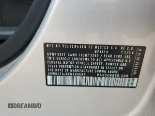 2015 Volkswagen Jetta SE z VIN 3VWD17AJXFM256597, wystawiony jako Copart lot #58774095 z przebiegiem 150 969 mil mil oraz Szkoda całkowita • Salvage title. Historia ofert i sprzedaży dostępna na DreamBid. Obrazek 12.