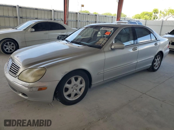 2002 Mercedes-Benz S 430 with VIN WDBNG70J22A278655, listed as a Copart auction lot 58589935 with Not provided miles and Salvage title. Bid and sale history available at DreamBid. Image 1.
