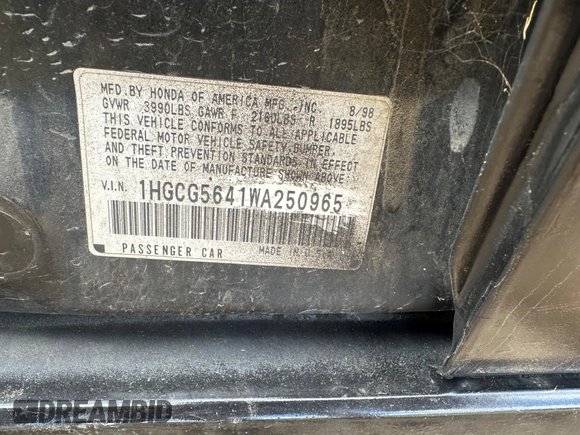 1998 Honda Accord LX с VIN 1HGCG5641WA250965, выставлен на аукционе IAAI как лот 42197053 с пробегом 294 770 миль миль и . История ставок и продаж доступна на DreamBid. Изображение 7.