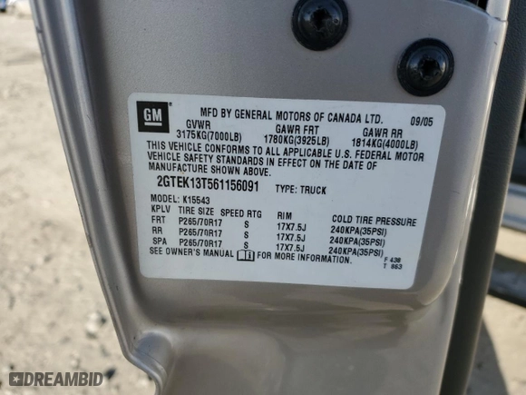 2006 GMC Sierra 1500 SLT with VIN 2GTEK13T561156091, listed as a Copart auction lot 42804185 with 168,864 mi miles and Salvage Title. Bid and sale history available at carsss.com. Image 14.