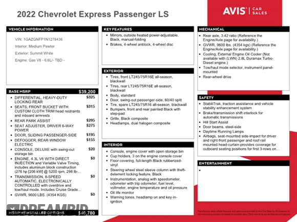 2022 Chevrolet Express Passenger LS z VIN 1GAZGNFP1N1278436, wystawiony jako Copart lot #42293525 z przebiegiem 32 806 mil mil oraz Szkoda całkowita • Salvage title. Historia ofert i sprzedaży dostępna na DreamBid. Obrazek 13.