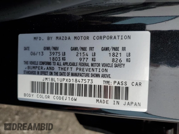 2013 Mazda 3 i Sport with VIN JM1BL1UPXD1847573, listed as a Copart auction lot 53841635 with 158,722 mi miles and Salvage Title. Bid and sale history available at DreamBid. Image 12.