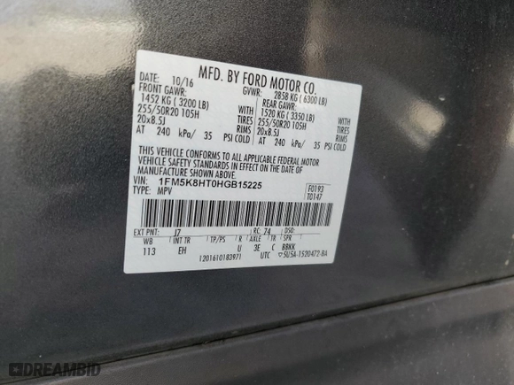 2017 Ford Explorer Platinum with VIN 1FM5K8HT0HGB15225, listed as a Copart auction lot 53121115 with 106,338 mi miles and Salvage Title. Bid and sale history available at carsss.com. Image 13.