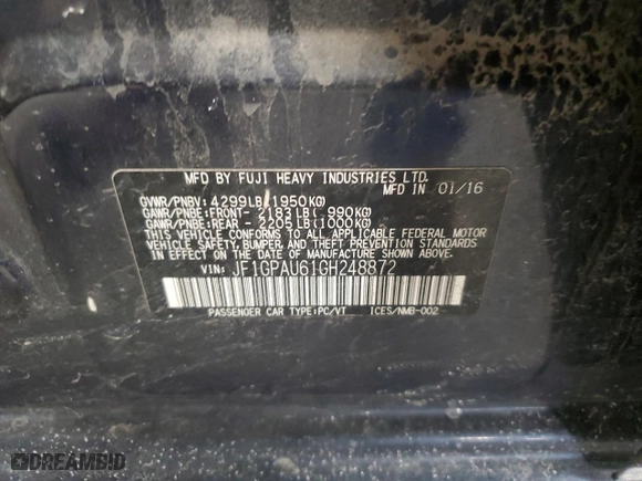 2016 Subaru Impreza Wagon 2.0i Sport Limited with VIN JF1GPAU61GH248872, listed as a Copart auction lot 85023224 with 131,017 mi miles and Salvage Title. Bid and sale history available at carsss.com. Image 15.