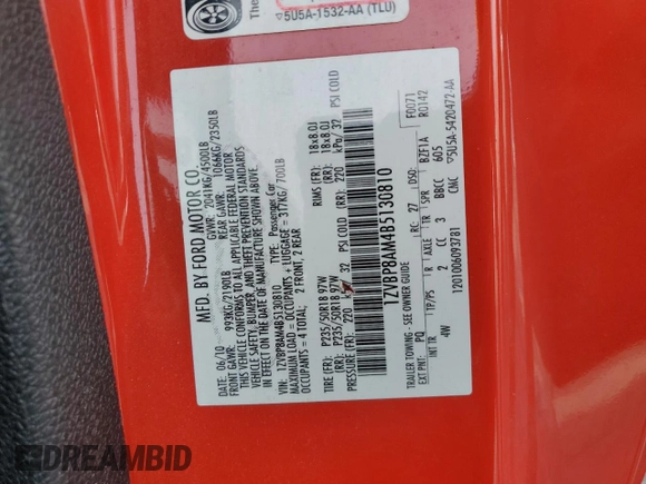 2011 Ford Mustang V6 with VIN 1ZVBP8AM4B5130810, listed as a Copart auction lot 54704645 with 186,024 mi miles and Salvage title. Bid and sale history available at DreamBid. Image 12.