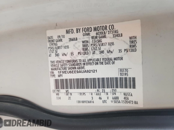 2010 Ford Explorer Eddie Bauer z VIN 1FMEU6EE9AUA92121, wystawiony jako Copart lot #60653545 z przebiegiem 191 598 mil mil oraz Czysty tytuł • Clean title. Historia ofert i sprzedaży dostępna na DreamBid. Obrazek 13.