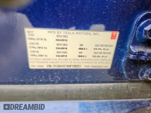 2017 Tesla Model S 60 с VIN 5YJSA1E14HF190251, выставлен на аукционе Copart как лот 63648045 с пробегом 79 379 миль миль и Списание • Salvage title. История ставок и продаж доступна на DreamBid. Изображение 12.