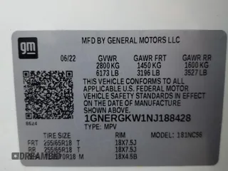 2022 Chevrolet Traverse LT Cloth z VIN 1GNERGKW1NJ188428, wystawiony jako Copart lot #55568665 z przebiegiem 24 246 mil mil oraz Szkoda całkowita • Salvage title. Historia ofert i sprzedaży dostępna na DreamBid. Obrazek 13.
