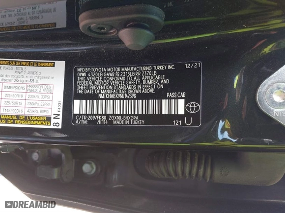 2022 Toyota C-HR XLE with VIN NMTKHMBX9NR142398, listed as a IAAI auction lot 41674949 with 20,312 mi miles. Bid and sale history available at carsss.com. Image 9.