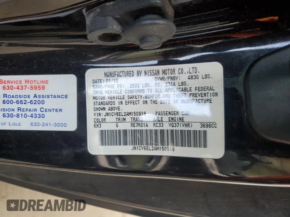 2010 Infiniti G37 Coupe x with VIN JN1CV6EL2AM150919, listed as a Copart auction lot 53260675 with 0 mi miles and Clean Title. Bid and sale history available at carsss.com. Image 12.