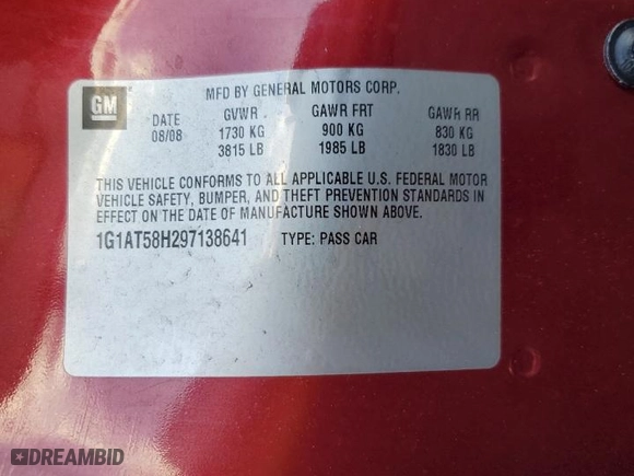 2009 Chevrolet Cobalt LT w/1LT with VIN 1G1AT58H297138641, listed as a Copart auction lot 43288495 with NaN miles and Salvage Title. Bid and sale history available at carsss.com. Image 14.
