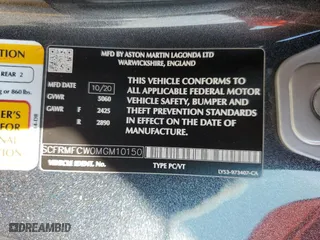 2021 Aston Martin DB11 with VIN SCFRMFCW0MGM10150, listed as a Copart auction lot 69046124 with 7,260 mi miles and Salvage Title. Bid and sale history available at carsss.com. Image 12.