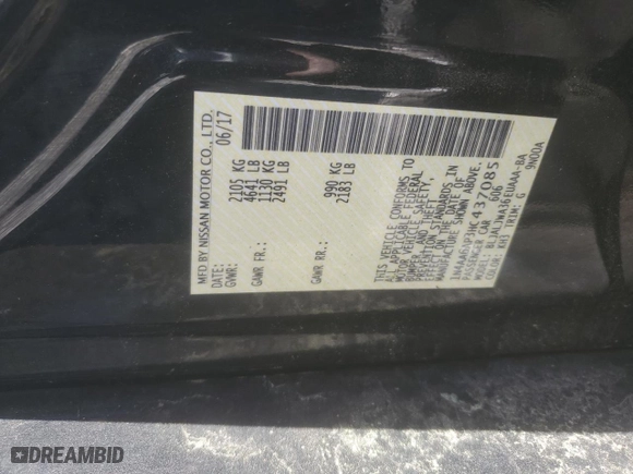 2017 Nissan Maxima SR with VIN 1N4AA6AP3HC437085, listed as a Copart auction lot 53365395 with 95,944 mi miles and Salvage Title. Bid and sale history available at carsss.com. Image 12.