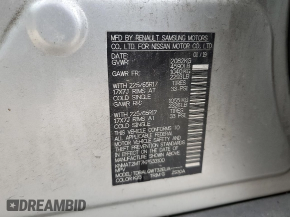 2019 Nissan Rogue SV with VIN KNMAT2MT7KP533100, listed as a Copart auction lot 44695375 with 83,773 mi miles and Salvage Title. Bid and sale history available at DreamBid. Image 13.