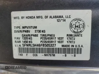 2015 Honda Odyssey EX with VIN 5FNRL5H46FB505327, listed as a Copart auction lot 51741425 with 372,144 mi miles and Salvage Title. Bid and sale history available at DreamBid. Image 13.