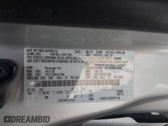 2014 Ford Focus SE z VIN 1FADP3K28EL125403, wystawiony jako IAAI lot #42494248 z przebiegiem 129 244 mil mil oraz . Historia ofert i sprzedaży dostępna na DreamBid. Obrazek 9.
