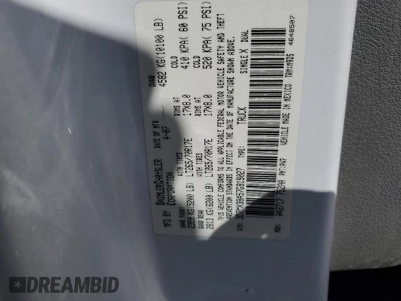 2007 Dodge 3500 SLT z VIN 3D7MX38A57G819027, wystawiony jako Copart lot #74025574 z przebiegiem 369 397 mil mil oraz Szkoda całkowita • Salvage title. Historia ofert i sprzedaży dostępna na DreamBid. Obrazek 12.
