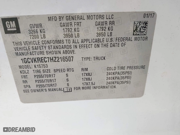 2017 Chevrolet Silverado 1500 LT with VIN 1GCVKREC7HZ216507, listed as a IAAI auction lot 41828407 with 138,294 mi miles. Bid and sale history available at carsss.com. Image 9.