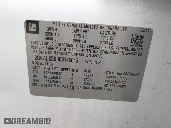 2012 GMC Terrain SLE-2 z VIN 2GKALSEK8C6143845, wystawiony jako IAAI lot #42305445 z przebiegiem 106 998 mil mil oraz . Historia ofert i sprzedaży dostępna na DreamBid. Obrazek 9.