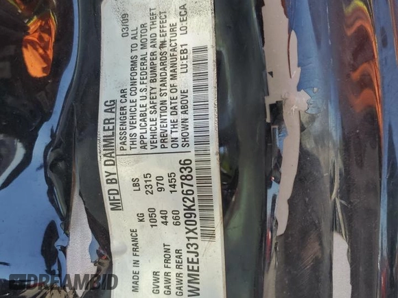 2009 Smart fortwo Pure z VIN WMEEJ31X09K267836, wystawiony jako Copart lot #55500135 z przebiegiem Nie podano mil oraz Szkoda całkowita • Salvage title. Historia ofert i sprzedaży dostępna na DreamBid. Obrazek 13.