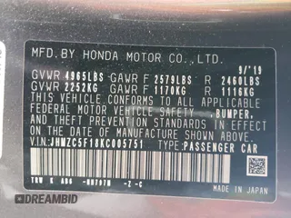 2019 Honda Clarity Plug-In Hybrid with VIN JHMZC5F18KC005751, listed as a Copart auction lot 79472574 with 43,826 mi miles and Salvage Title. Bid and sale history available at carsss.com. Image 12.