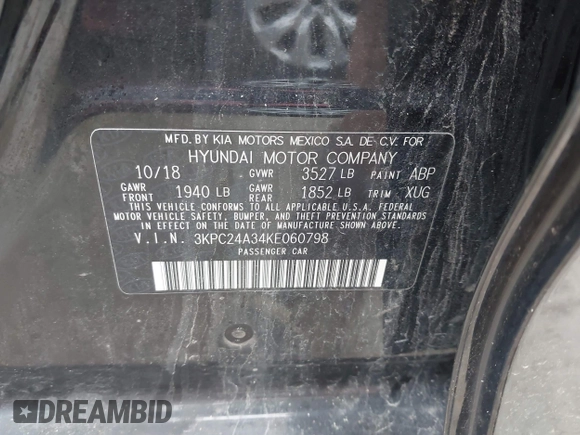 2019 Hyundai Accent SE with VIN 3KPC24A34KE060798, listed as a IAAI auction lot 42117484 with 102,601 mi miles and . Bid and sale history available at carsss.com. Image 9.