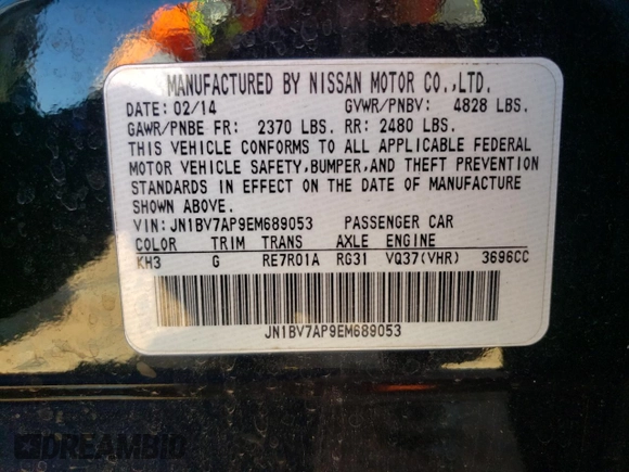 2014 Infiniti Q50 Sport with VIN JN1BV7AP9EM689053, listed as a Copart auction lot 50143775 with 148,971 mi miles and Salvage Title. Bid and sale history available at DreamBid. Image 15.