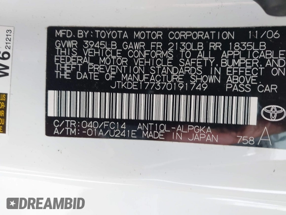 2007 Scion tC Spec z VIN JTKDE177370191749, wystawiony jako IAAI lot #42131564 z przebiegiem 174 556 mil mil oraz . Historia ofert i sprzedaży dostępna na DreamBid. Obrazek 9.