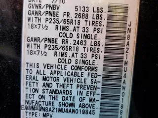 2010 Nissan Murano S with VIN JN8AZ1MU4AW019845, listed as a Copart auction lot 88907055 with 118,904 mi miles and Salvage Title. Bid and sale history available at carsss.com. Image 13.