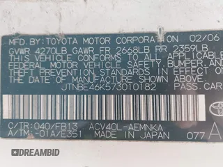 2007 Toyota Camry CE with VIN JTNBE46K573010182, listed as a IAAI auction lot 42001611 with 156,718 mi miles and . Bid and sale history available at DreamBid. Image 9.