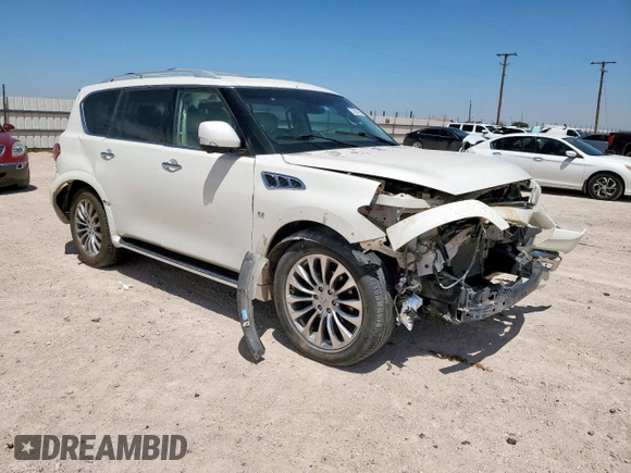 2015 Infiniti QX80 with VIN JN8AZ2NE9F9080739, listed as a Copart auction lot 57627165 with 155,836 mi miles and Salvage title. Bid and sale history available at DreamBid. Image 4.