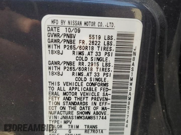 2010 Infiniti FX35 with VIN JN8AS1MW3AM851744, listed as a Copart auction lot 71165354 with 247,174 mi miles and Salvage Title. Bid and sale history available at carsss.com. Image 13.