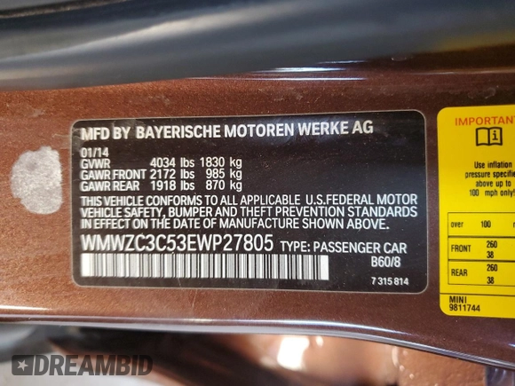 2014 MINI Countryman S with VIN WMWZC3C53EWP27805, listed as a Copart auction lot 56984385 with 78,251 mi miles and Salvage title. Bid and sale history available at DreamBid. Image 13.