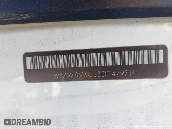 2013 MINI Hardtop S with VIN WMWSV3C53DT479714, listed as a IAAI auction lot 41685283 with 61,904 mi miles and . Bid and sale history available at DreamBid. Image 9.