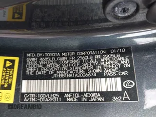 2010 Lexus HS 250h with VIN JTHBB1BA1A2026674, listed as a IAAI auction lot 41207440 with Not Provided miles and . Bid and sale history available at DreamBid. Image 9.