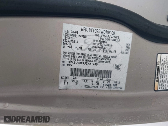 2005 Ford Explorer XLT с VIN 1FMZU73E95ZA61440, выставлен на аукционе IAAI как лот 41725229 с пробегом 161 743 миль миль и . История ставок и продаж доступна на DreamBid. Изображение 9.