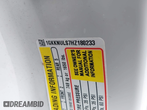 2017 GMC Acadia SLT with VIN 1GKKNULS7HZ180233, listed as a IAAI auction lot 41843036 with Not provided miles and . Bid and sale history available at DreamBid. Image 9.
