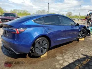 2025 Tesla Model 3 Long Range with VIN 5YJ3E1EB1SF950242, listed as a Copart auction lot 55609035 with 1,344 mi miles and Salvage title. Bid and sale history available at DreamBid. Image 3.